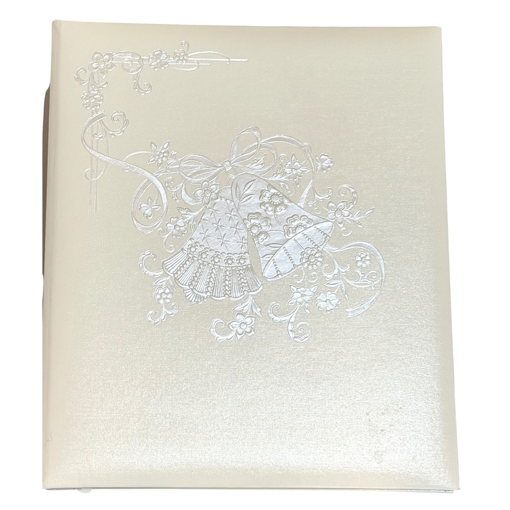 Hallmark Wedding Memory Book Cream Faux Leather Silver Embossed Vintage Unused